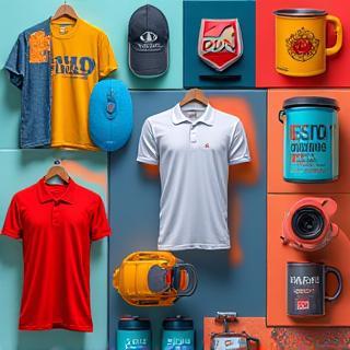 Vivid collage of customized t-shirts, mugs, and promotional items produced by Anadolu Printworks